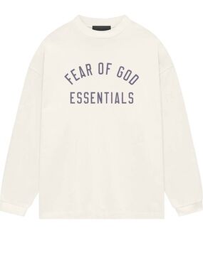 NWT Fear of God Essentials Shell Long Sleeve Cream with Purple Logo UNISEX S